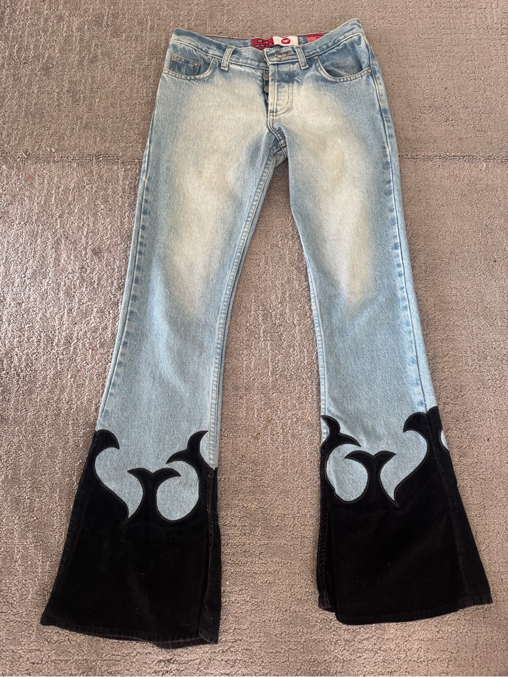 [RARE] Vintage Y2K Kosiuko Velvet Panel Low Rise Flare Jeans Size 24